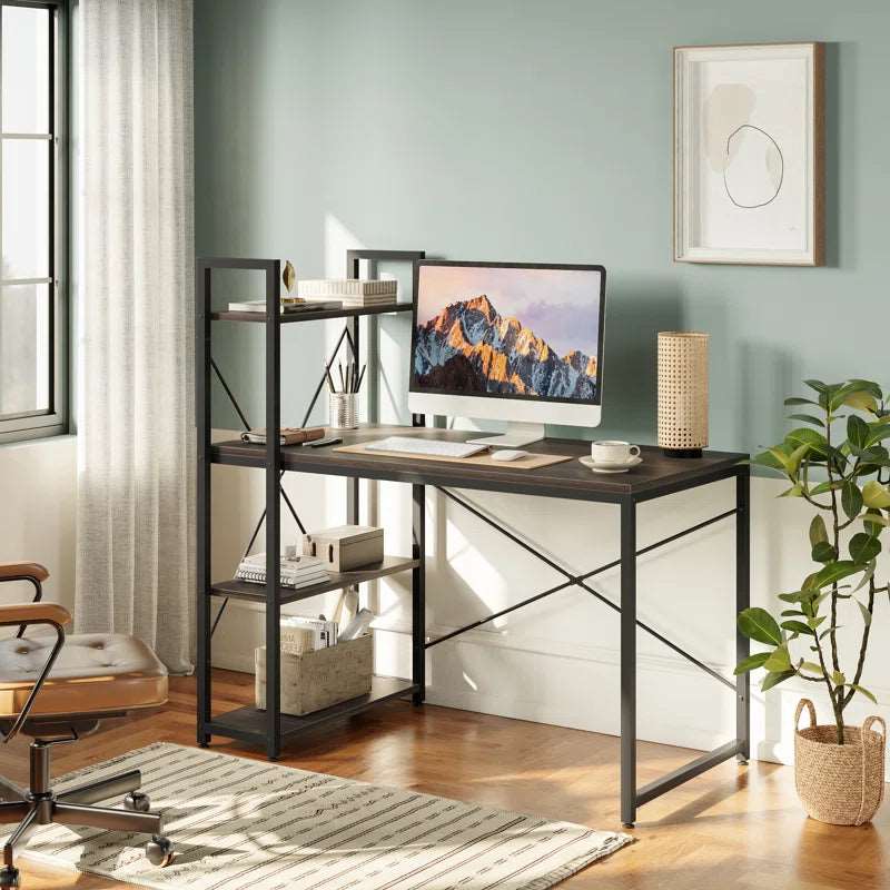 FURNISHIAA Simple Sheesham Wood Study Table with Bookshelf - Furnishiaa -  -